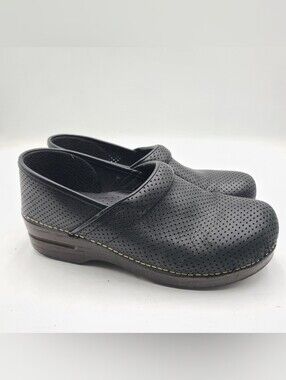 B49 Dansko Clogs Women 41 Size 10 WIDE Shoes Black Leather Slip On Loafers Work